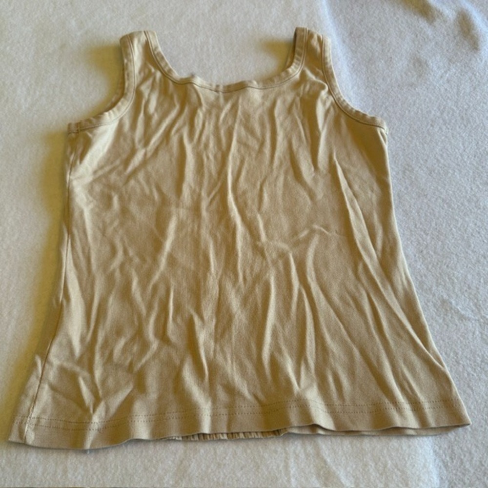 St Johns Bay Pintuck Tank Top Womens Beige M Cotton Ribbed Scoop Neck Sleeveless - Picture 4 of 6